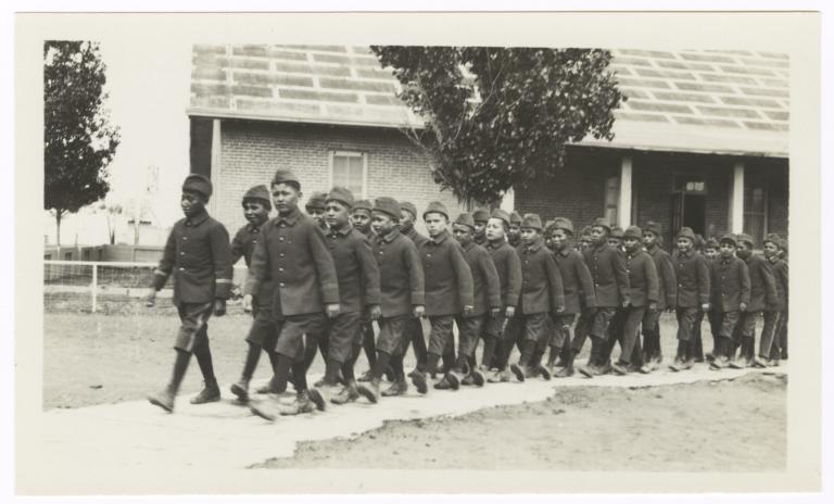 Native American Boys in Uniform, Walking in Pairs