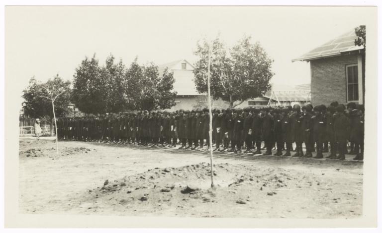 American Indian Children in Uniforms, Standing in Formation