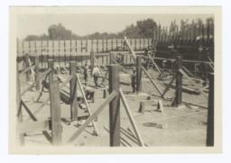 Building Under Construction, Forms for the Foundation and Basement Pillars, Riverside, California