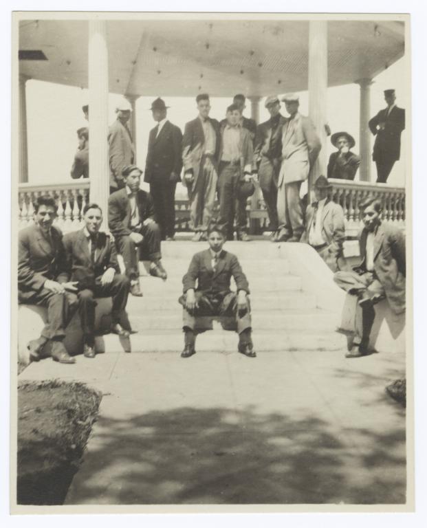 Large Group of Men Posing in and around the Gazebo