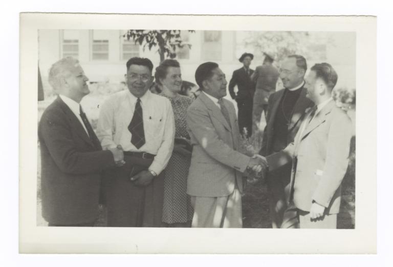 G.E.E. Lindquist Shaking Hands with Percy Tibbets
