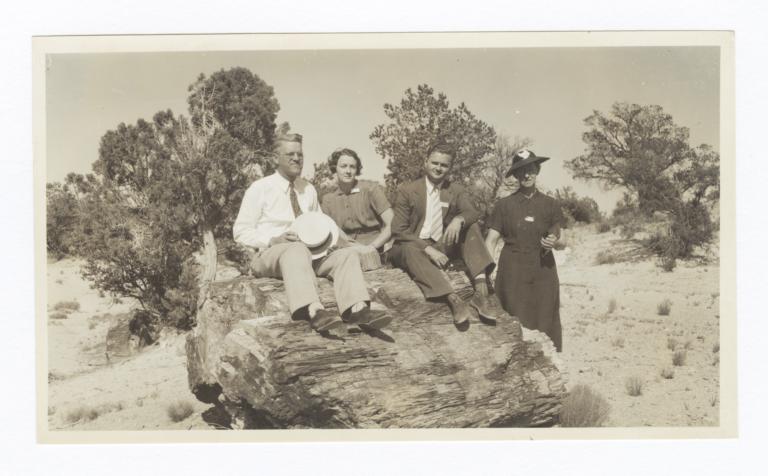 G. E. E. Lindquist, Vera & Russ Carter and Anna Berkenpas at a Petrified Rock, Ganado, Arizona