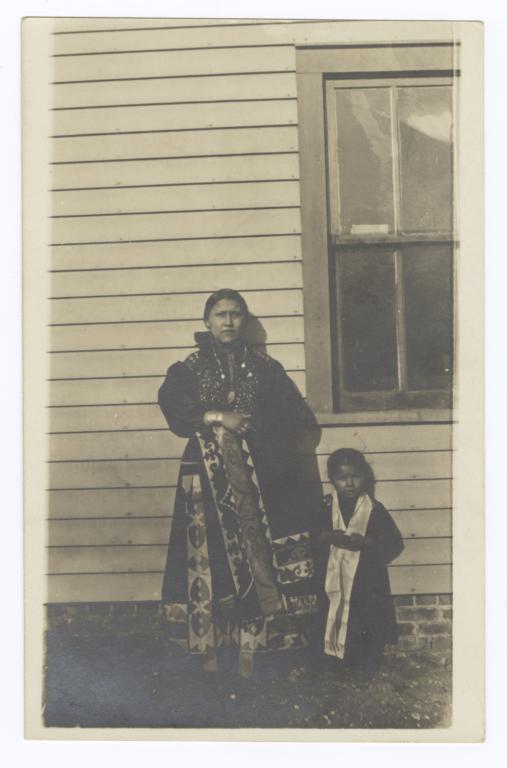 Young American Indian Woman and Girl in Traditional Dress