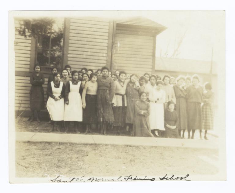 Group of Female Dakota Students in front of Santee Normal Training School, Nebraska