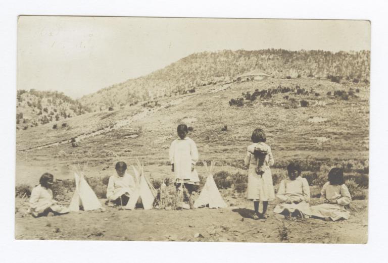 Group of Mescalero Girls with Miniature Tipis, Mescalero, New Mexico