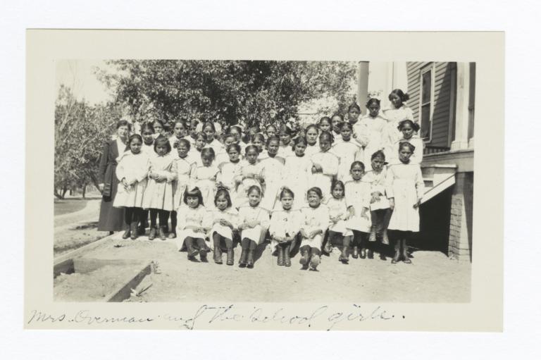 Teacher (Mrs. Overman) and School Girls at Mescalero, New Mexico