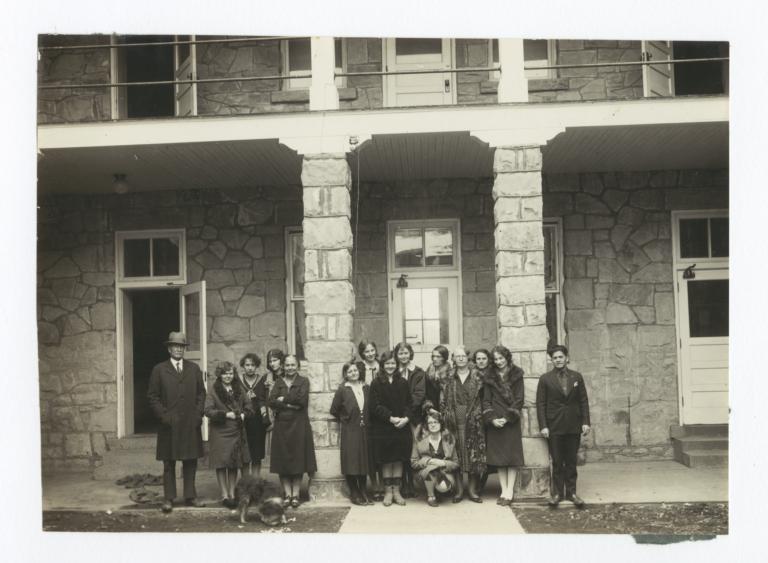 Group of People Gathered in front of a Stone Building, Fort Wingate, New Mexico