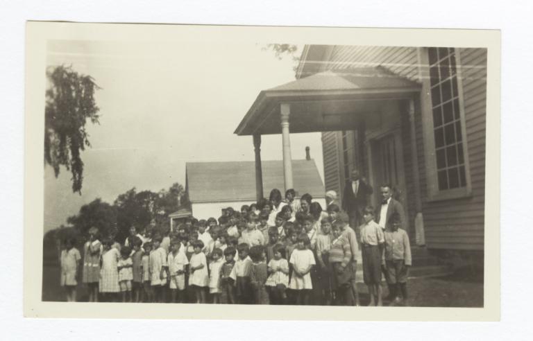 Indian School, Children Gathered on Steps of Building, New York