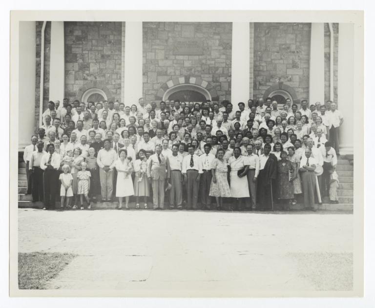 Large Group Standing on Steps before Bacone College, Oklahoma