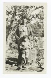 Riley Scott and Son Posed Standing on a Wooden Ladder, Cherokee County, Oklahoma