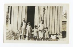 Five American Indian Children Posing in front of Small Building, Cherokee County, Oklahoma