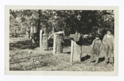 Two Young Boys alongside a Row of Old Style Bee Hives, Cherokee County, Oklahoma