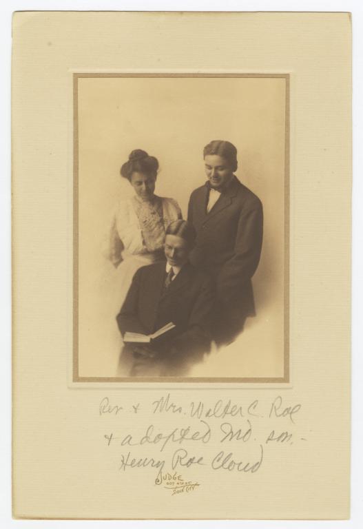 Family Portrait of Reverend and Mrs. Walter C. Roe and Adopted Son, Henry Roe Cloud