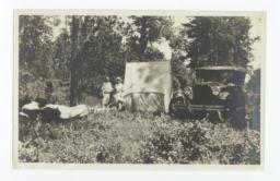 Two Women with Tent and Car in Forest, White Tail, New Mexico