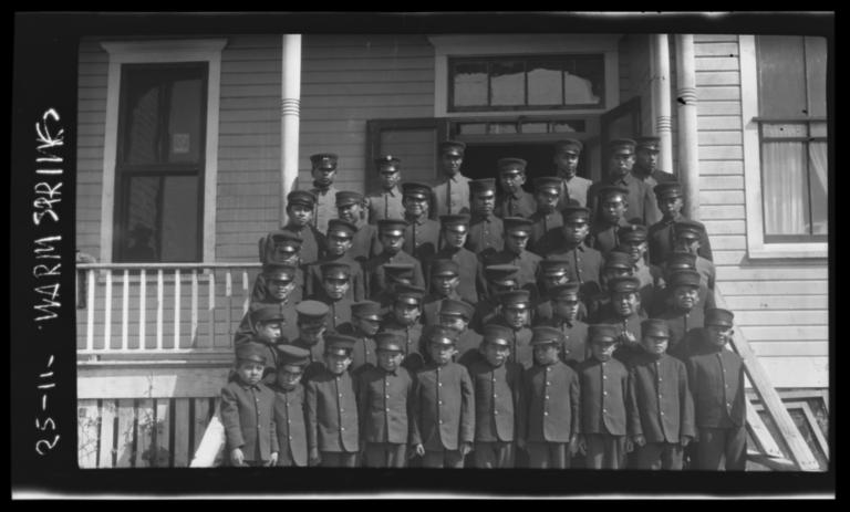 Wasco, Paiute, and Warm Spring Indian Boys in Uniform at Government Boarding School, Oregon