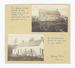 Photograph Album Page Showing Shaker and Presbyterian Churches in Neah Bay, Washington