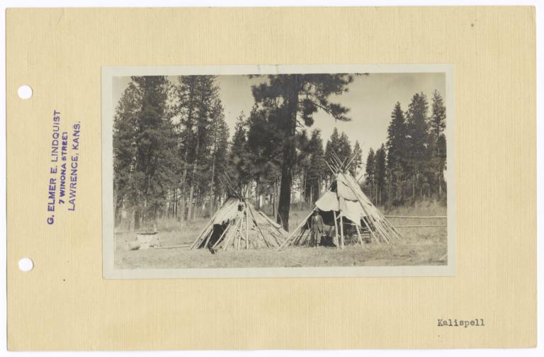 Two Tipis in a Clearing in front of a Forest Area