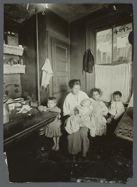 Mother and Four Children in Kitchen
