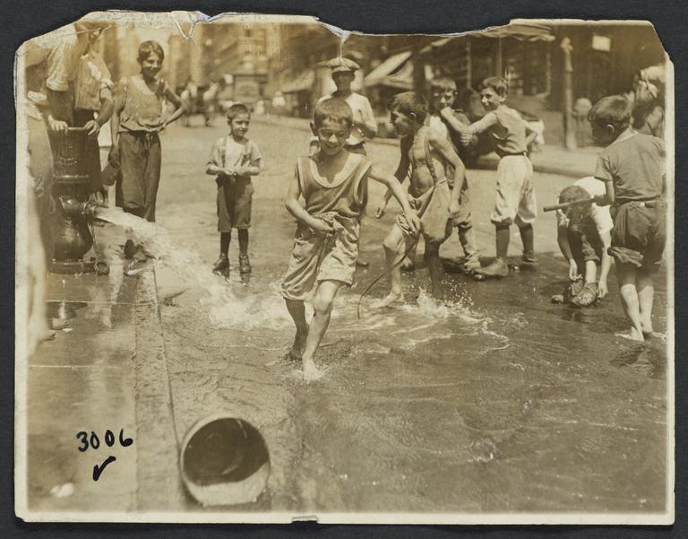 Boys Playing in Open Fire Hydrants, Lower East Side
