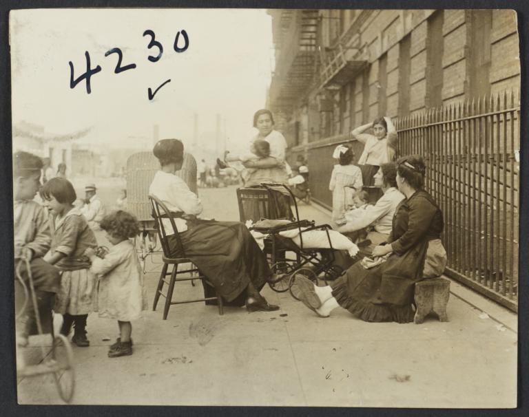 Women and Children on Sidewalk