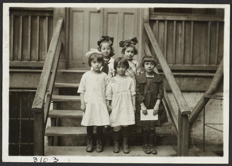 Mulberry Health Center Album -- Five Girls on Stairs