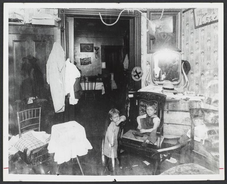 Two Children in Room with Mirror