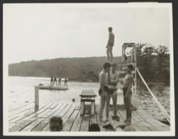 Boys on Dock with Lifeguard Platform