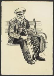 Man with Cane on Bench