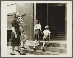Nurses' Family Health Series: Tuberculosis Album -- Mrs. Balton with Children Going to Chest Clinic